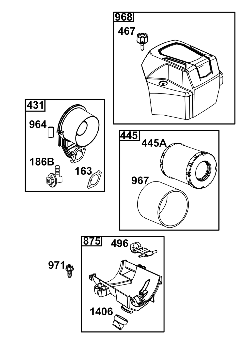 Air Cleaner Group Diagram and Parts List for 44C777-0010-G1 400000 - 699999 Briggs and Stratton Engine